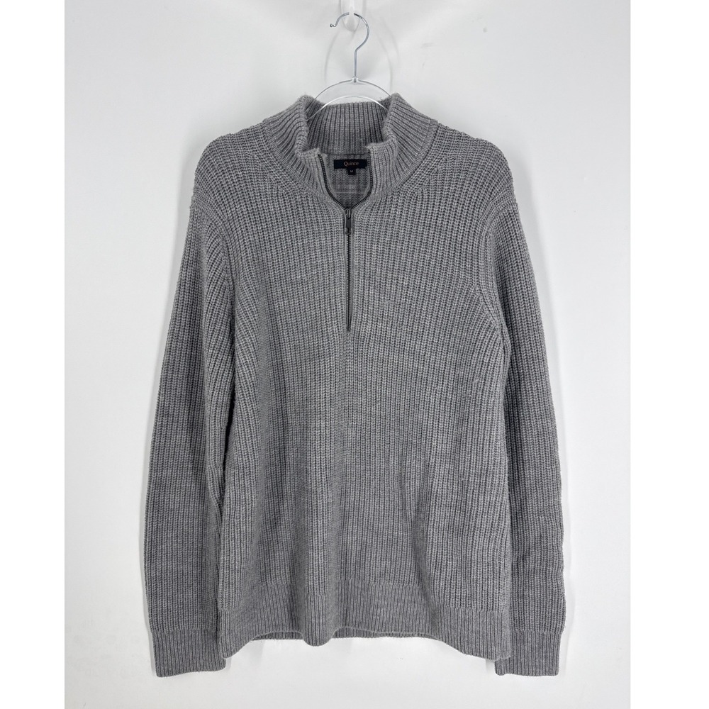 Quince Gray Shaker Stitch Quarter Zip Mock Neck Sweater Size M Hertiage Academia